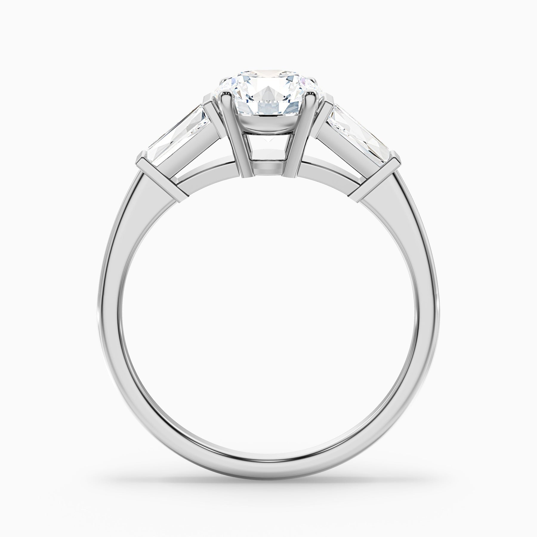 Avalon Round 3 Stone Moissanite Ring With Side Baguette Moissanite